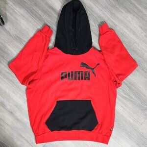 PUMA Men’s Red & Black Pullover Hoodie Size L Logo Sweatshirt Fleece Pocket
